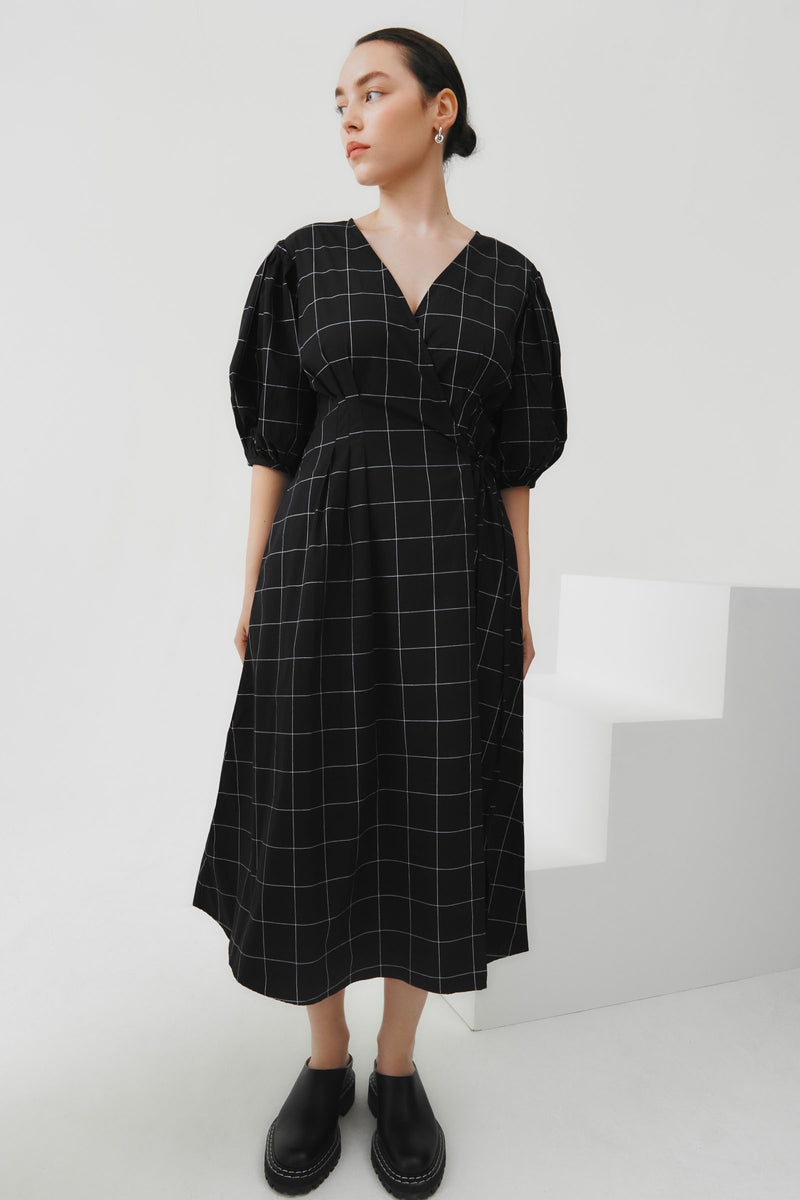 Shop Etel Wrap Dress - Black Grid ...